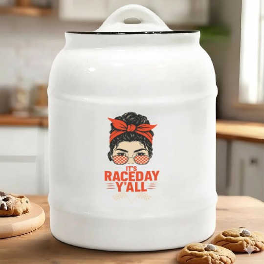 Retro Race Day Vibes for Women with Sunglasses Ceramic Cookie Jars