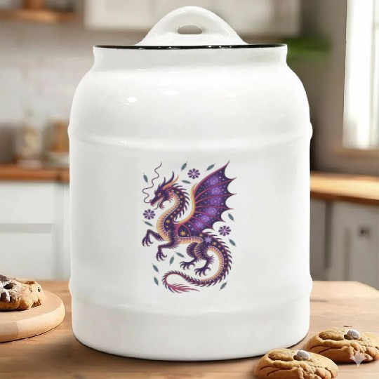Cosmic Dragon Tattoo Illustration Ceramic Cookie Jars