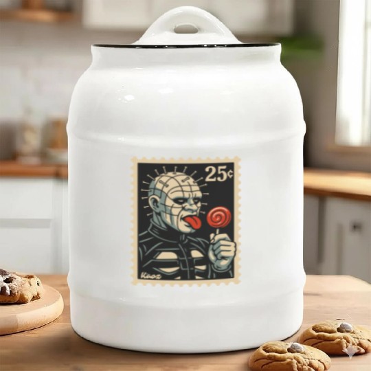 stamp of a horror lollipop licker raising hell Ceramic Cookie Jars