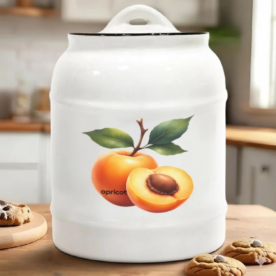 Apricot branch with green leaves Ceramic Cookie Jars