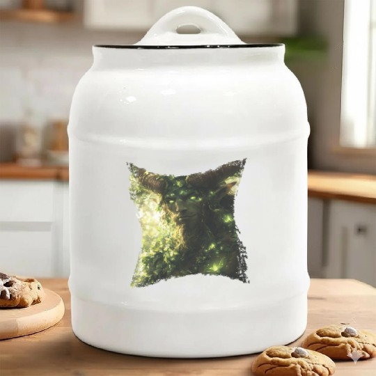 Forest Spirit with Glowing Eyes and Nature Power Ceramic Cookie Jars