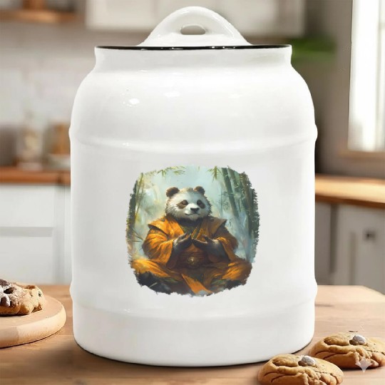 Meditating Panda In The Zen Bamboo Forest Ceramic Cookie Jars