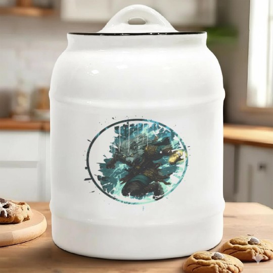 Mystical Werewolf With Magic In The Dark Forest Ceramic Cookie Jars