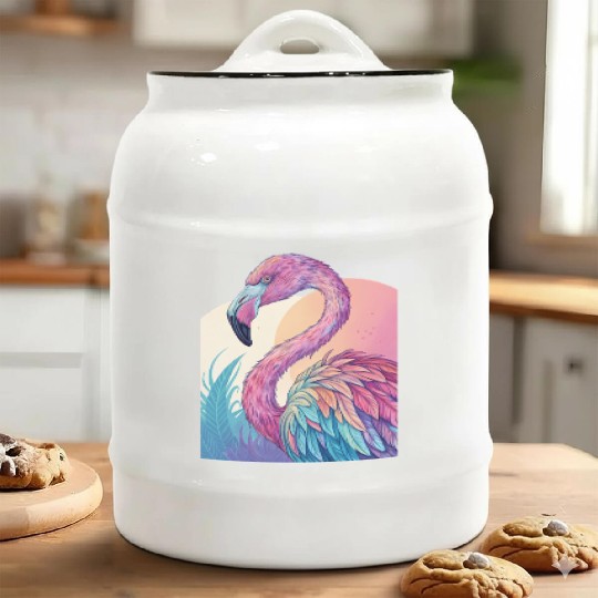 Psychedelic Flamingo Ceramic Cookie Jars