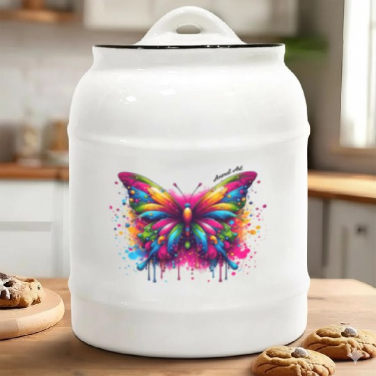 Vibrant Psychedelic Butterfly Artwork Ceramic Cookie Jars