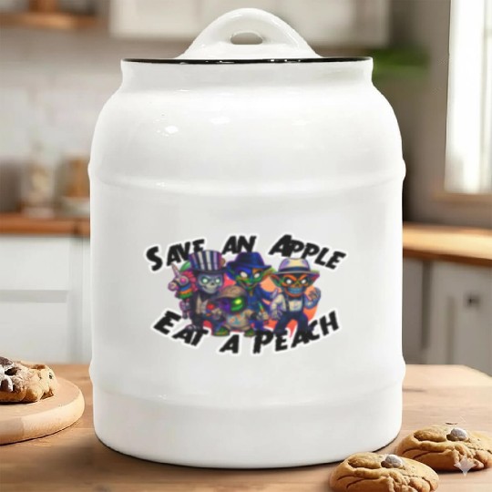 peachy kings Save an Apple Eat a Peach Ceramic Cookie Jars