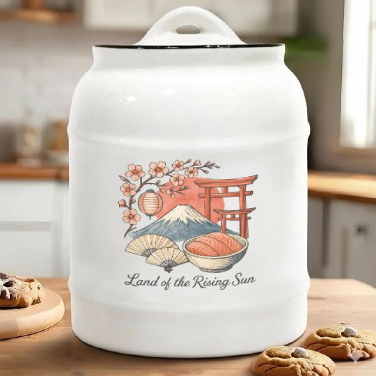 Japan Culture - Mount Fuji & Sakura Vintage Art Ceramic Cookie Jars