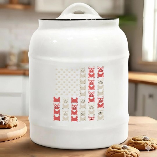 French Bulldog American Flag Paw Print Pattern Ceramic Cookie Jars