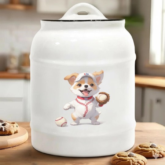 Dog Baseball Player Puppy Ceramic Cookie Jars