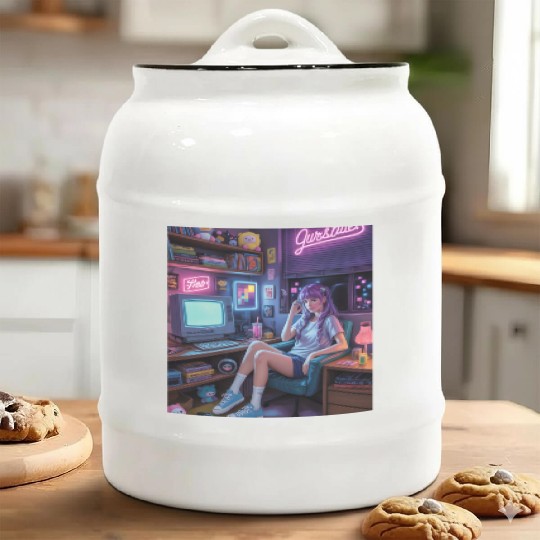 Y2K Gamer Girl Vibes – Retro Tech & Neon Room Aest Ceramic Cookie Jars
