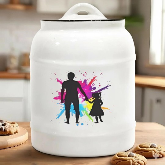 Father & Daughter Holding Hands Splashback design Ceramic Cookie Jars