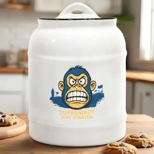 Angry ape cartoon with bold supremacy quote Ceramic Cookie Jars