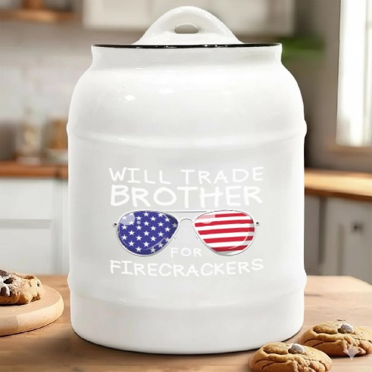 Will Trade Brother For Fireworks Kids 4th Of July Ceramic Cookie Jars