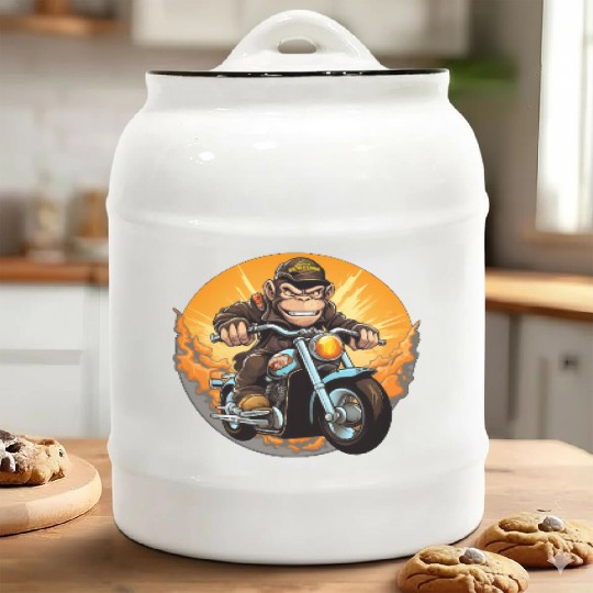Monkey Motorcycle / Motorcyclist Monkey Ceramic Cookie Jars