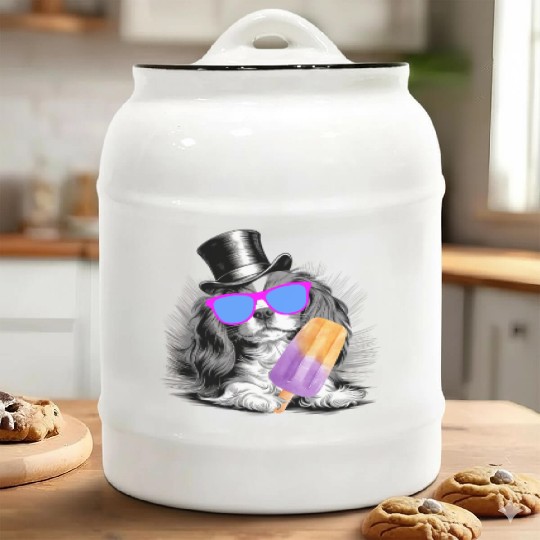 Cavalier King Charles Spaniel with a popsicle Ceramic Cookie Jars