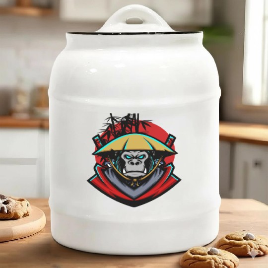 monkey samurai and bamboo sticks Ceramic Cookie Jars