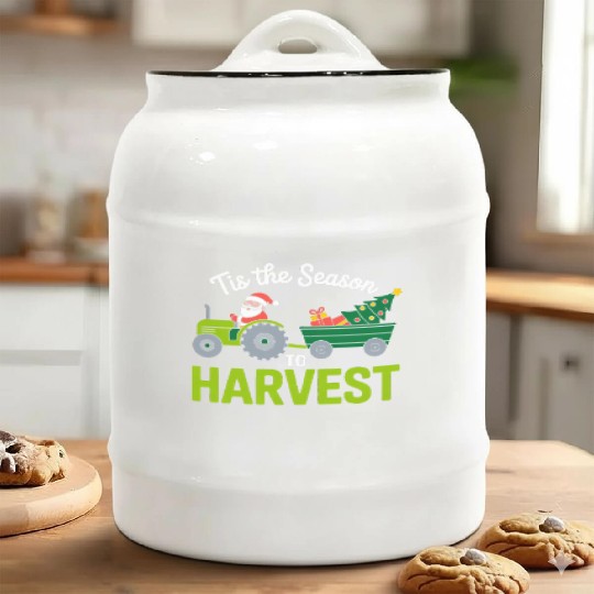 Tis The Season To Harvest Farm Tractor Christmas Ceramic Cookie Jars