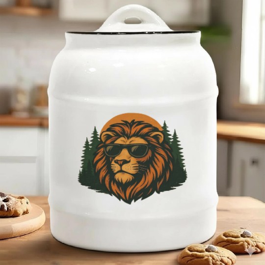 Summer lion forest chill design Ceramic Cookie Jars