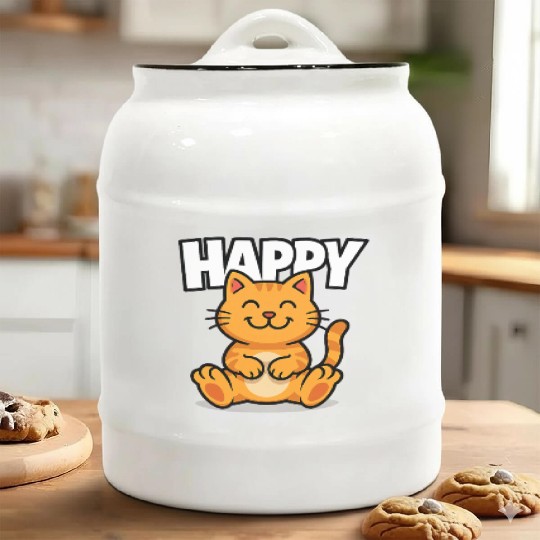 Joyful Cat Illustration Ceramic Cookie Jars Design