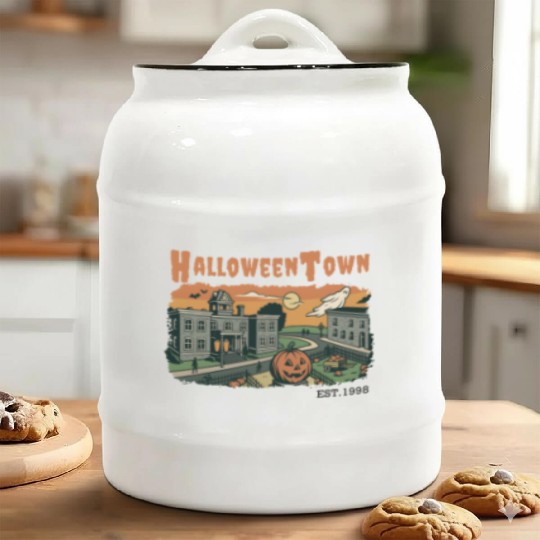 Halloweentown Spooky Sunset Scene – Vintage Hallow Ceramic Cookie Jars