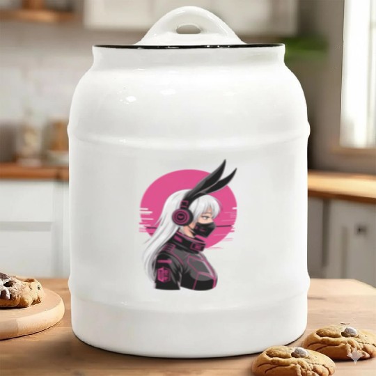 Futuristic Cyberpunk Girl Ceramic Cookie Jars