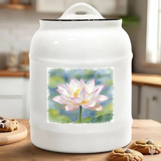 Serene Water Lily Floral Print Ceramic Cookie Jars