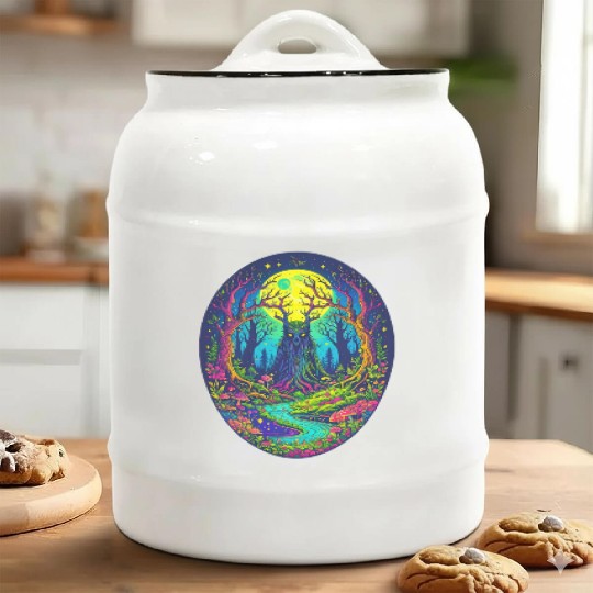 Psychedelic Forest Spirit – Glowing Tree Guardian Ceramic Cookie Jars