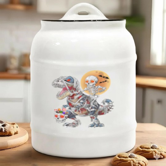 Skeleton Riding Zombie Mummy Dinosaur Halloween Ceramic Cookie Jars
