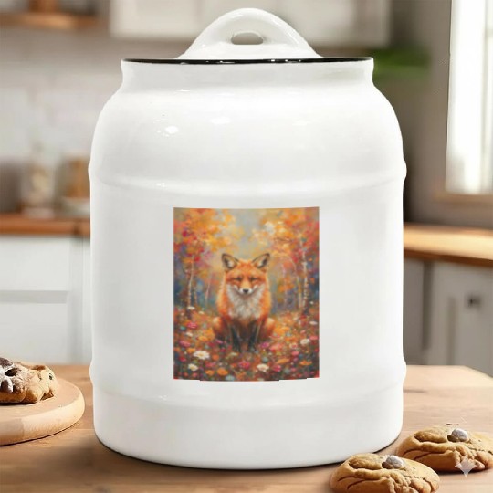 Red Fox Oil Painting Ceramic Cookie Jars