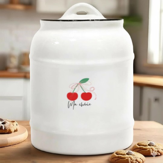 Cherry Cluster Botanical Print Ceramic Cookie Jars