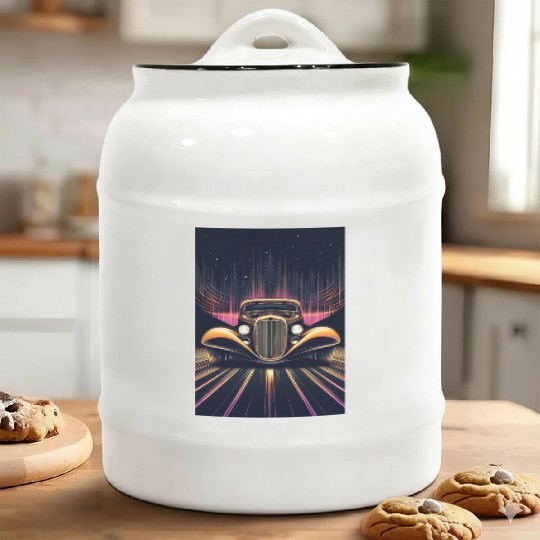 Retro Ride Through Neon Nights Ceramic Cookie Jars