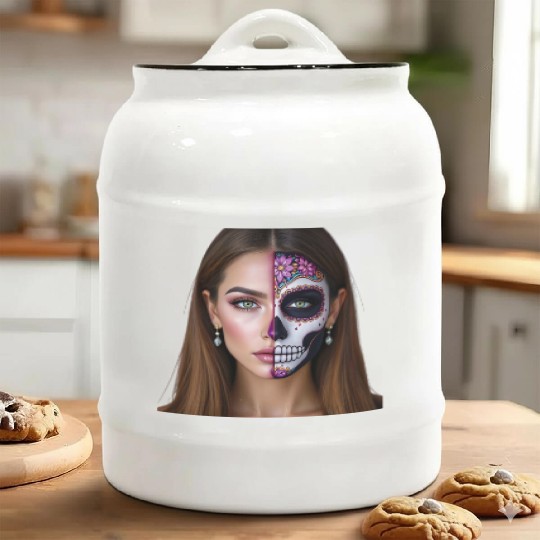Day of the Dead Sugar Skull Face Art Ceramic Cookie Jars