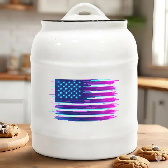Retro Neon Grunge American Flag Ceramic Cookie Jars