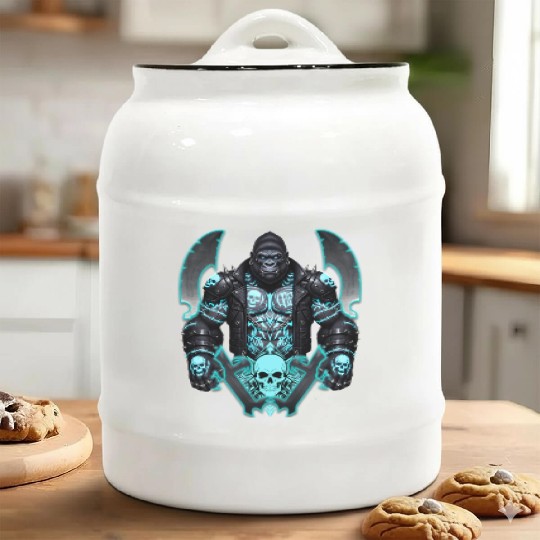 Neon Warrior Gorilla Ceramic Cookie Jars