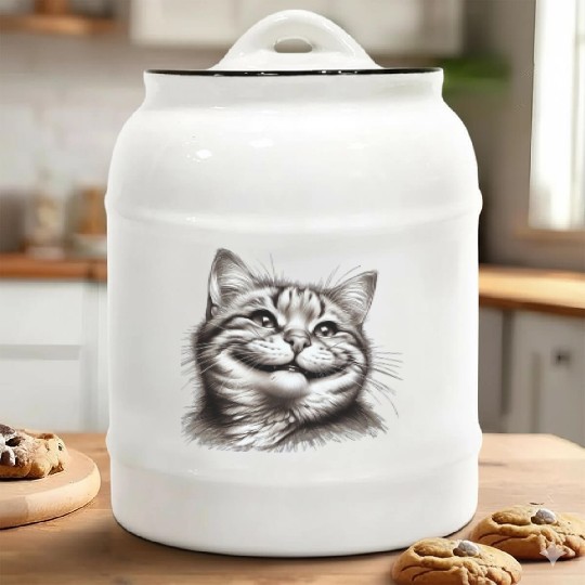 Joyful Cat Illustration for Apparel Ceramic Cookie Jars