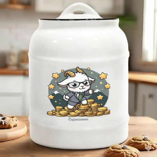 Capricorn Business Goat Illustration Ceramic Cookie Jars