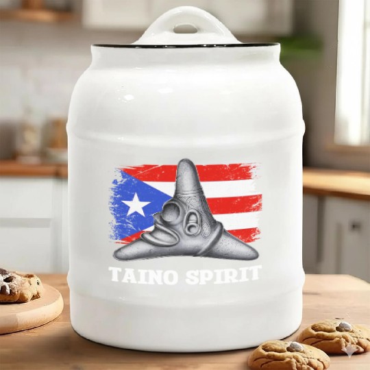 Puerto Rico Cemi Triangle Statue Flag Ceramic Cookie Jars