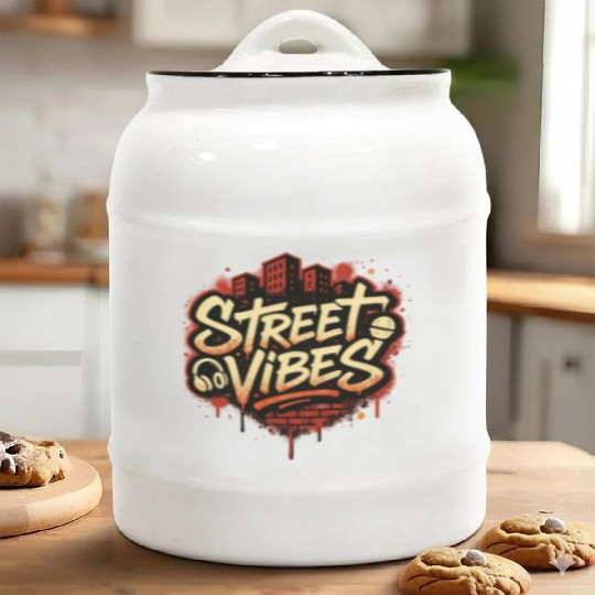 Street Vibes Graffiti Logo – Urban Hip Hop Style Ceramic Cookie Jars