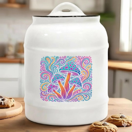 Psychedelic Mushroom Dream Ceramic Cookie Jars