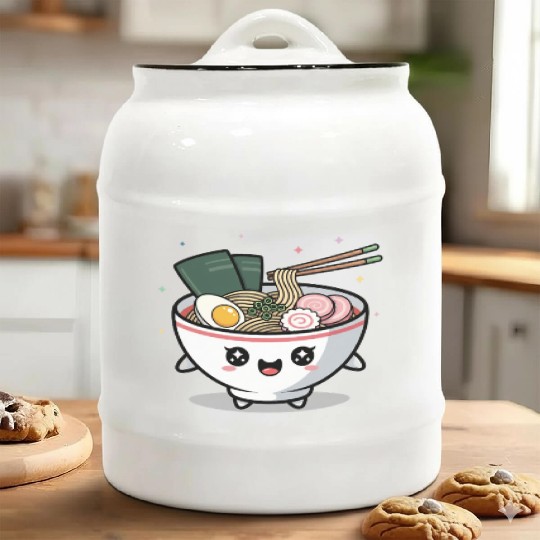 Cute Kawaii Ramen Bowl and Happy Sushi Friends Ceramic Cookie Jars