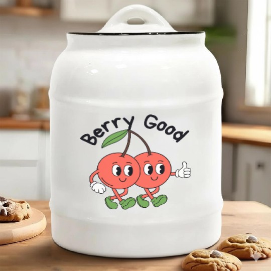 Playful Cherry Duo Illustration Ceramic Cookie Jars
