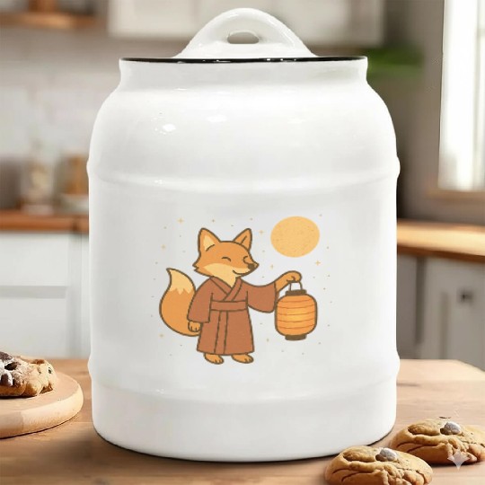 Cute Fox in Traditional Kimono with Lantern Ceramic Cookie Jars