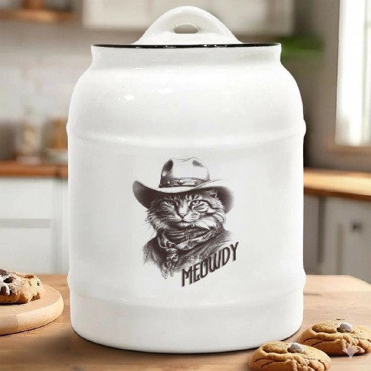 Western Cat Cowboy Funny Meowdy Wild West  Ceramic Cookie Jars