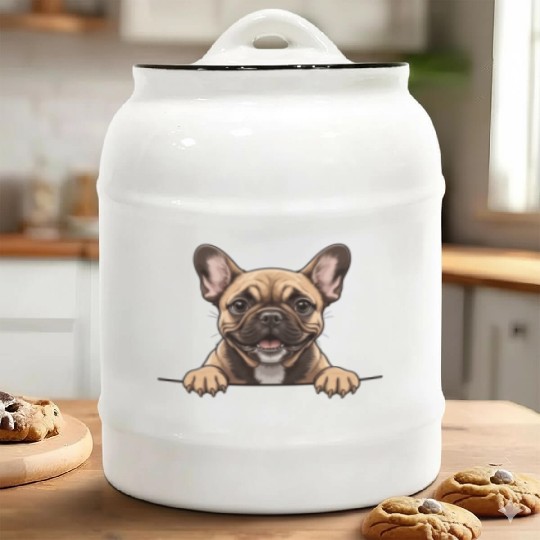 Playful French Bulldog Illustration Ceramic Cookie Jars