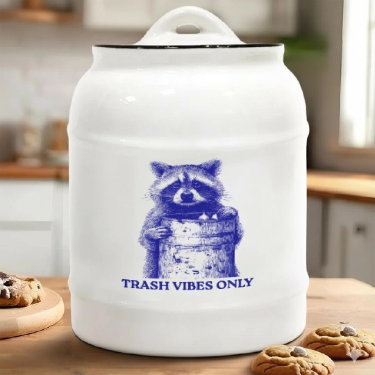 Trash Vibes Only Funny Raccoon Funny Trash Panda Ceramic Cookie Jars