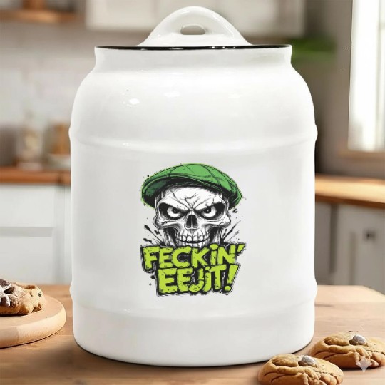 Angry Skull Feckin Eejit Irish Slang Funny Joke Ceramic Cookie Jars