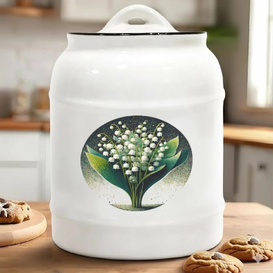 Mystical Lily of the Valley Illustration Ceramic Cookie Jars