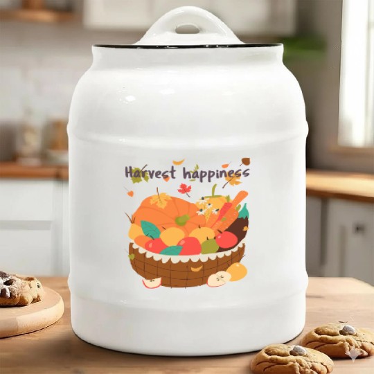 Harvest Happiness Fall Produce Illustration Ceramic Cookie Jars