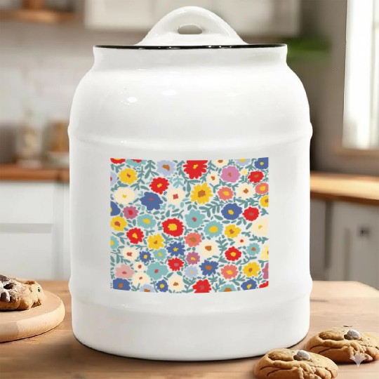 Colorful Floral Pattern for Spring Wear Ceramic Cookie Jars