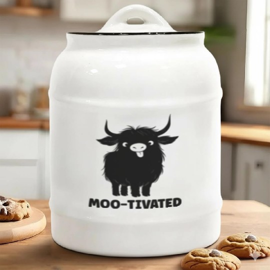 Highland Cow Moo-tivated Funny Cute Cow Ceramic Cookie Jars